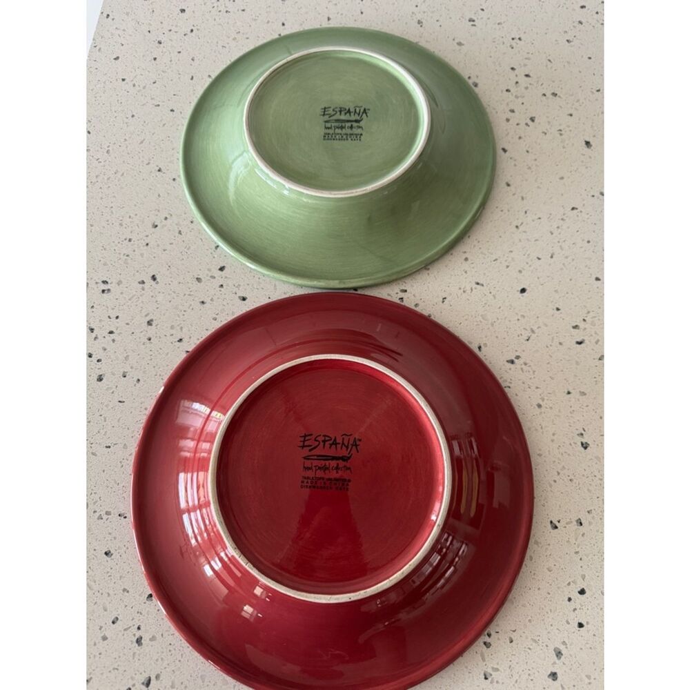España Hand Painted Collection Ceramic Serving Plates - Red & Green Lot of 2